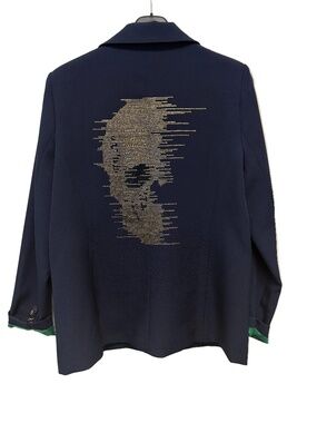 Gold Faded Skull Navy Blazer w/ Green Lining